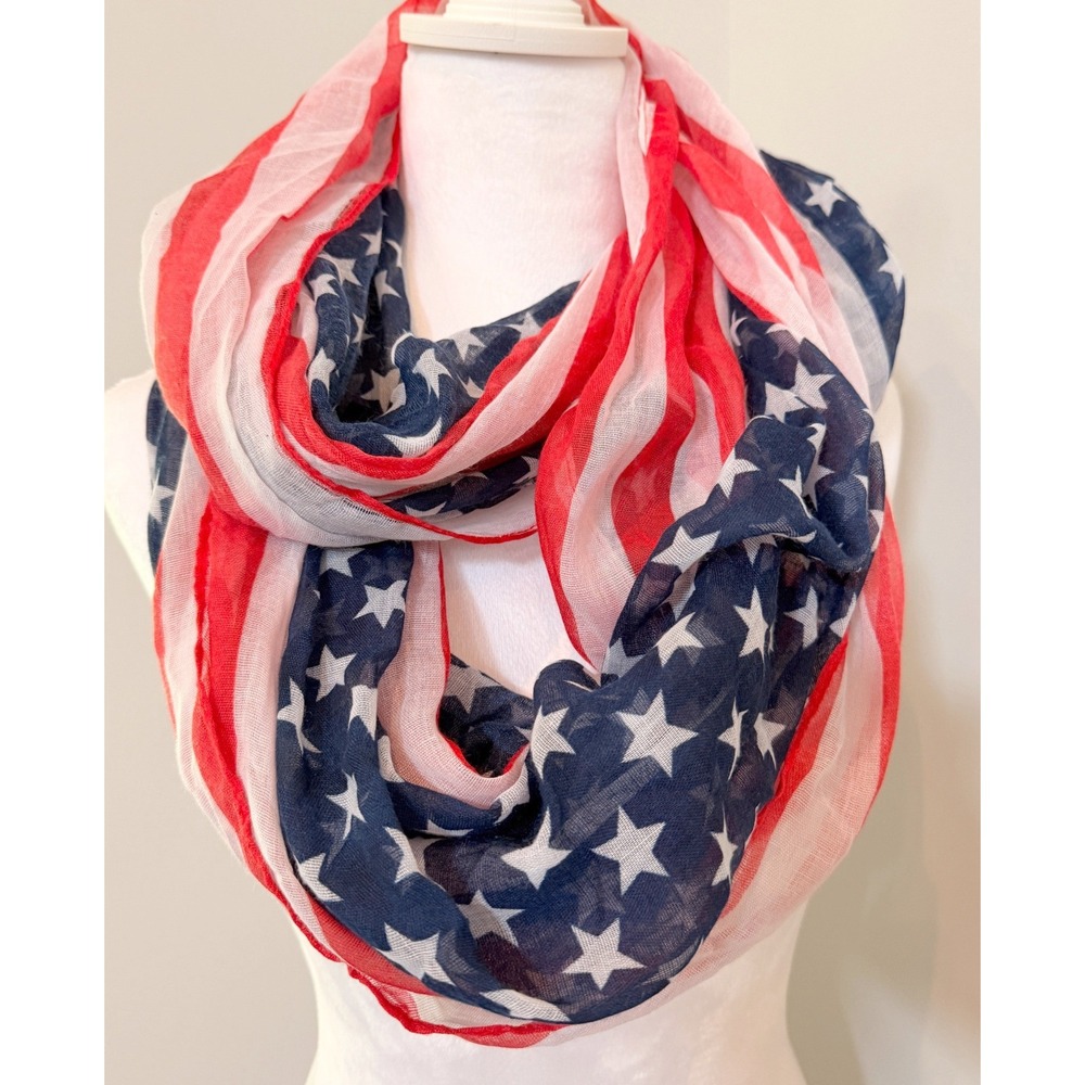 Arianna Howard's Stars Stripes Patriotic Infinity Scarf NWT Red White Blue 72"